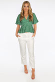 Green Polka Dots Tie Back Peplum Blouse