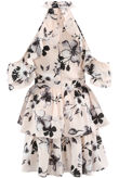 Rose Choker Neck Cold Shoulder Floral Dress