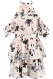 Rose Choker Neck Cold Shoulder Floral Dress