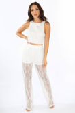 White Lace Sheer Panel Trousers 