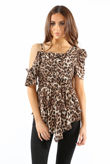 Leopard Frill Asymmetric One Shoulder Top