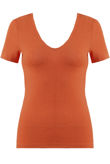 Rust Ribbed Deep Neck Tops 