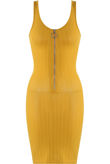 Yellow Ribbed Zipper Midi Dress 