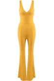 Mustard Ribbed Plunge Neck Jumpsuit