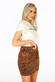 Camel Leopard Side Pockets Mini Skirt