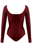 Wine Plunge Neck Deep Back Bodysuits