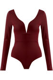 Wine Plunge Neck Deep Back Bodysuits