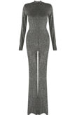 Lurex Polo Neck Jumpsuit in Black