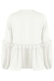 White Knotted Neck Frill Blouse