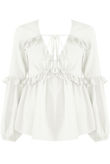 White Knotted Neck Frill Blouse