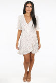 Cream Heart Print Wrap Dress