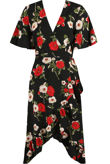 Black Floral Wrap Midi Dress