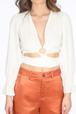 O Ring Tie Up Plunge Blouse in White