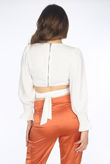 O Ring Tie Up Plunge Blouse in White