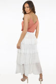 White Tier Hem Elasticated Waist Maxi Skirt