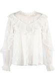 White Broderie Anglaise Frill Mesh Blouse