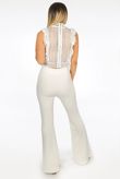 White High Waisted Crepe Flare Trousers