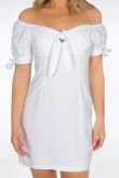 White Tie Front Bardot Mini Dress