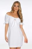 White Tie Front Bardot Mini Dress