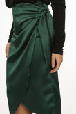 Green Satin Tie Up Wrap Skirt