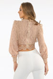 Taupe Crochet Long Sleeve Lace Tops