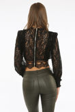 Black Crochet Long Sleeve Lace Tops