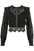 Black Crochet Long Sleeve Lace Tops