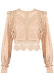 Taupe Crochet Long Sleeve Lace Tops