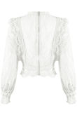 White Crochet Long Sleeve Lace Tops