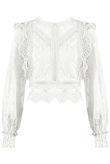 White Crochet Long Sleeve Lace Tops