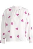 Long Sleeve Heart Print Blouse