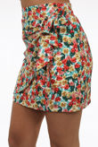 Red Floral Print Side Buckle Trim Mini Skirt