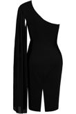 Black One Shoulder Pleated Bodycon Dress