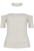 White Choker Neck Cut Out Top