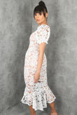 White Crochet Fish Tail Midi Dress
