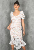 White Crochet Fish Tail Midi Dress