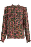 Black Floral Print Overlay Frill Shirt
