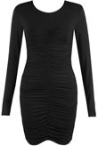 Black Ruched Round Neck Mini Dress