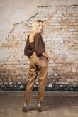 Camel PU Elasticated Waist Trousers