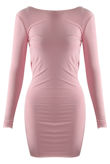 Pink Long Sleeve Mini Bodycon Dress with Draped Low Cowl Back