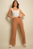 Taupe Ribbed Wide Leg Trousers 