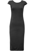 Black Cap Sleeve Textured Stretch Midi Dress