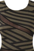 Khaki and Black Striped Knitted Net Paneled Midi Dress