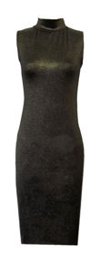 Gold Foil Sleeveless Turtle Neck Midi Dress