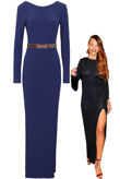 Navy Open Back Belted Leg Slit Celebrity Maxi Dress 