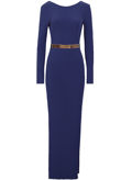 Navy Open Back Belted Leg Slit Celebrity Maxi Dress 