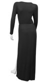 Black Laser Print Long Sleeved Front Slits Maxi Dress