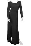 Black Laser Print Long Sleeved Front Slits Maxi Dress