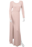 Rose Laser Print Long Sleeved Front Slits Maxi Dress