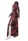Coral Laser Print Long Sleeved Front Slits Maxi Dress